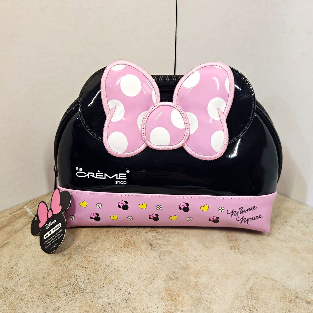 Disney The Crème Shop Minnie Mouse Dome Makeup Bag Cosmetic Pouch Pink Black NWT